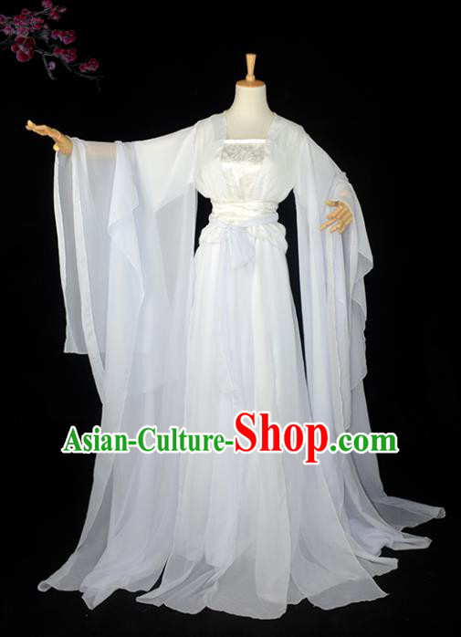 Chinese Ancient Cosplay Han Dynasty Imperial Princess Costumes, Chinese Traditional White Dress Clothing Chinese Cosplay Swordsman Costume for Women