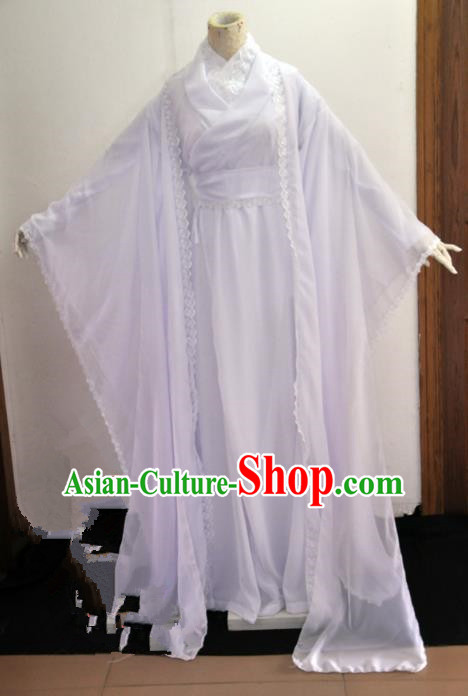 Chinese Ancient Cosplay Swordswoman White Costumes, Chinese Traditional Dress Clothing Chinese Cosplay Princess Costume for Women