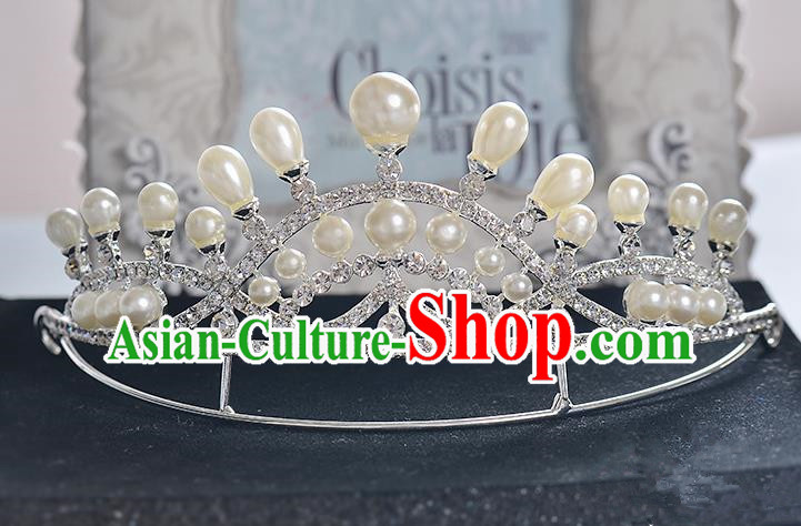 Top Grade Handmade Chinese Classical Hair Accessories Baroque Style Crystal Pearl Princess Royal Crown, Hair Sticks Hair Jewellery Hair Clasp for Women