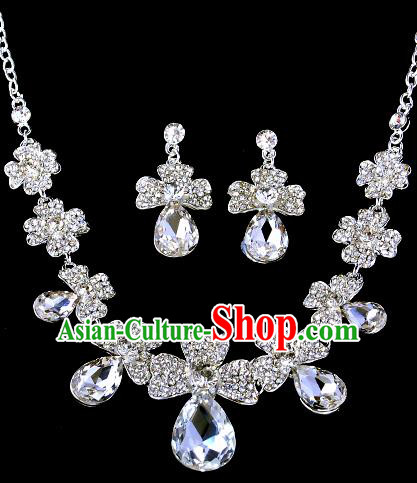 Top Grade Handmade Chinese Classical Jewelry Accessories Baroque Style Crystal Bowknot Necklace and Earrings for Women