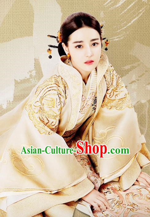 Traditional Ancient Chinese Qin Dynasty Imperial Concubine Embroidery Costume and Headpiece Complete Set, Chinese The King Woman Palace Lady Hanfu Clothing for Women