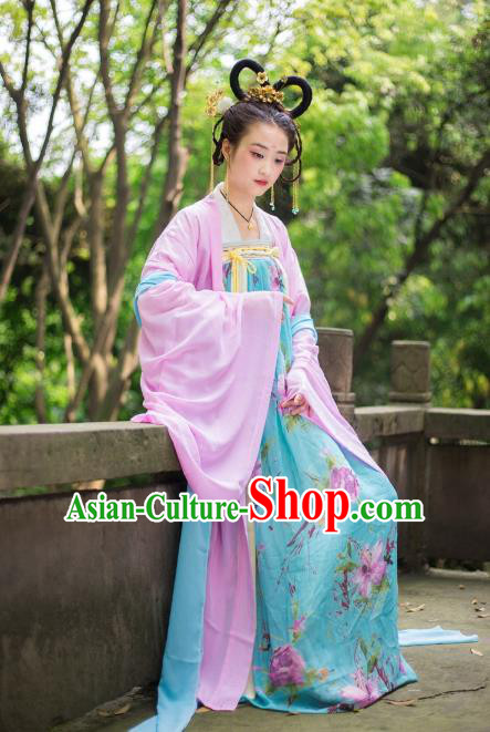 Traditional Chinese Tang Dynasty Imperial Consort Hanfu Costume Cardigan and Dress, China Ancient Dress Palace Princess Peri Embroidery Clothing for Women