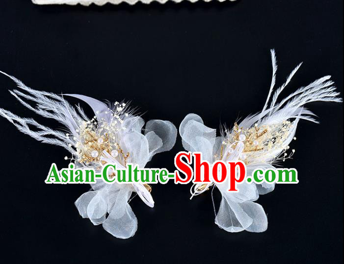 Top Grade Handmade Chinese Classical Hair Accessories Baroque Style Wedding White Feather Hair Sticks, Bride Hair Claw Hair Clasp for Women
