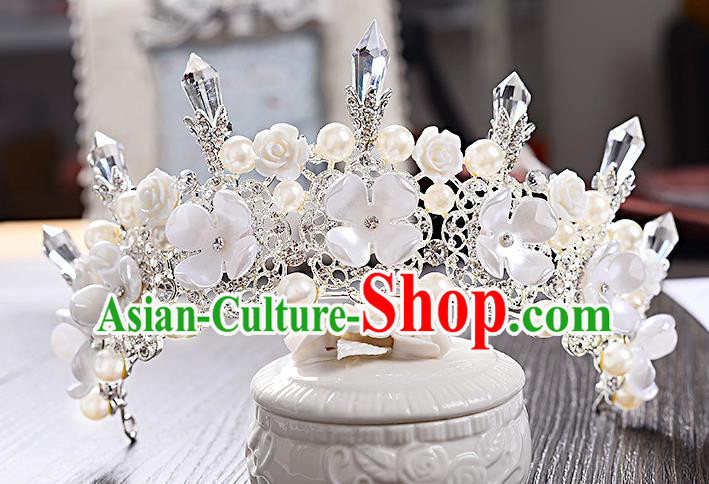 Top Grade Handmade Chinese Classical Hair Accessories Baroque Style Crystal Pearls Flower Wedding Royal Crown, Bride Princess Hair Jewellery Hair Coronet for Women