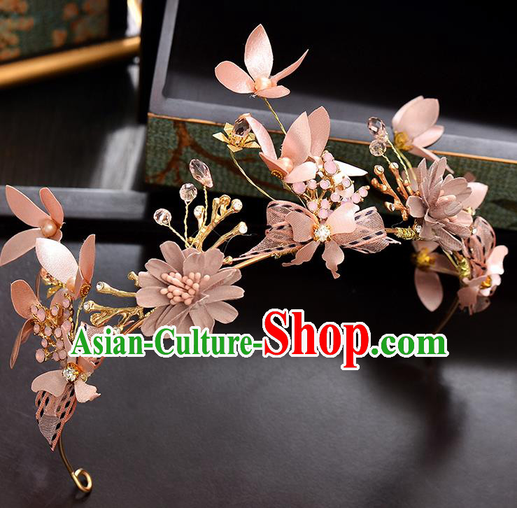Top Grade Handmade Chinese Classical Hair Accessories Baroque Style Wedding Pink Flower Crystal Garland Hair Clasp Headband Bride Headwear for Women