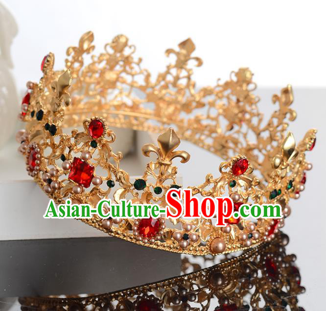 Top Grade Handmade Hair Accessories Baroque Style Palace Princess Wedding Red Crystal Vintage Golden Royal Crown, Bride Hair Kether Jewellery Imperial Crown for Women