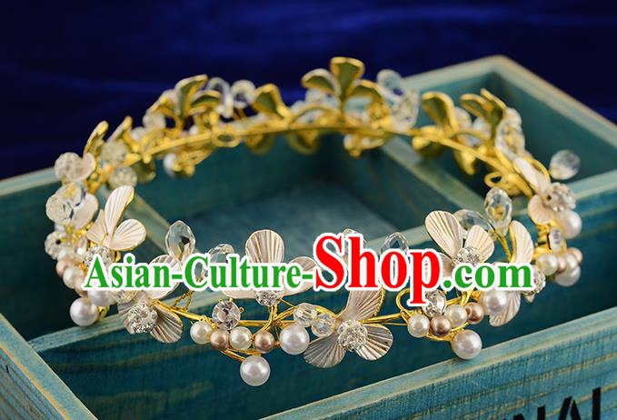 Top Grade Handmade Hair Accessories Baroque Style Wedding Pearls Golden Royal Crown, Bride Princess Hair Kether Jewellery Round Imperial Crown for Women