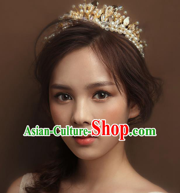 Top Grade Handmade Hair Accessories Baroque Style Wedding Princess Golden Pearls Royal Crown, Bride Hair Kether Jewellery Round Imperial Crown for Women