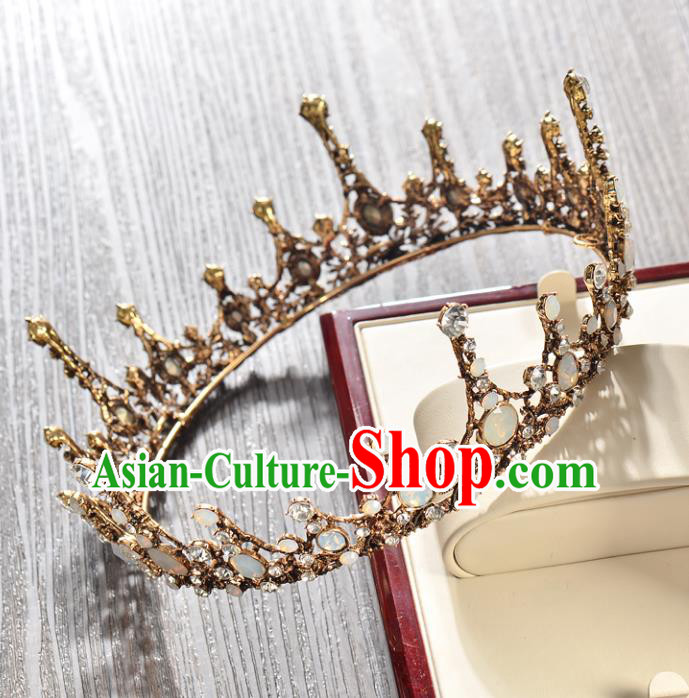 Top Grade Handmade Hair Accessories Baroque Style Wedding Queen Full Dress Opal Round Royal Crown, Bride Toast Hair Kether Jewellery Imperial Crown for Women