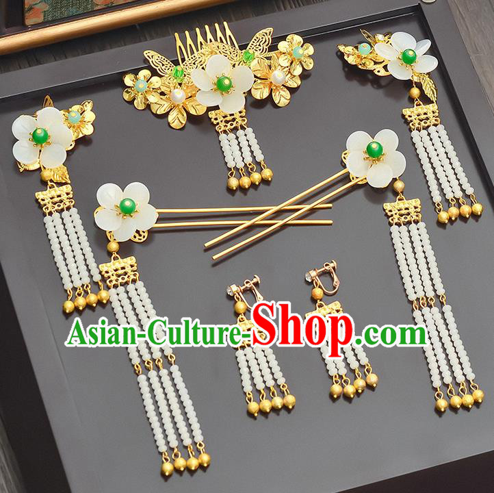 Traditional Handmade Chinese Ancient Wedding Hair Accessories Xiuhe Suit Hair Comb Complete Set, Bride Tassel Step Shake Hanfu Hairpins Hair Sticks Hair Jewellery for Women