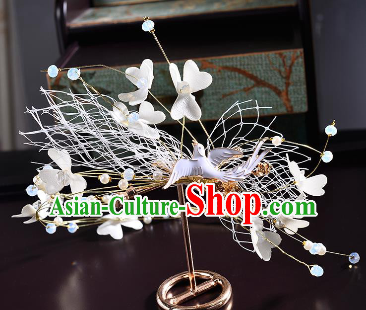 Top Grade Handmade Chinese Classical Hair Accessories Princess Wedding Baroque Silk Flowers Pigeons Hair Clasp Bride Headband Headwear for Women