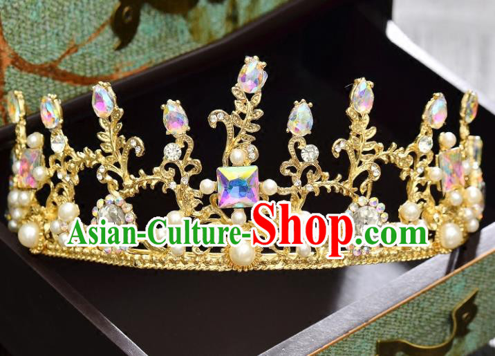 Top Grade Handmade Hair Accessories Baroque Style Palace Princess Wedding Crystal Pearls Vintage Royal Crown, Bride Hair Kether Jewellery Imperial Crown for Women