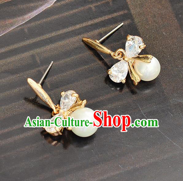 Top Grade Handmade Chinese Classical Jewelry Accessories Wedding Crystal Bowknot Pearl Earrings Bride Hanfu Eardrop for Women