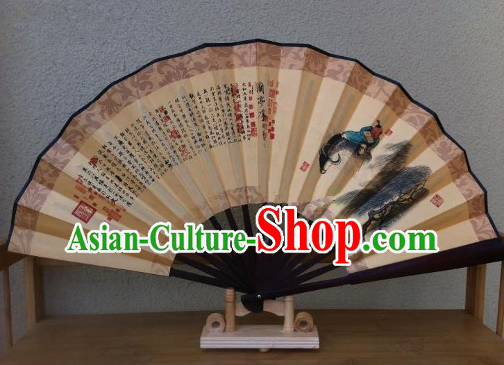 Traditional Chinese Crafts Silk Folding Fan China Sensu Printing Cowboy Accordion Paper Fan for Men