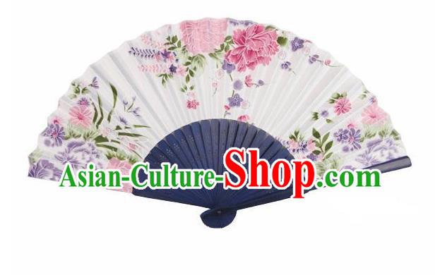 Traditional Chinese Crafts Silk Folding Fan China Sensu Japan Printing Flowers Dance Accordion Fan for Women