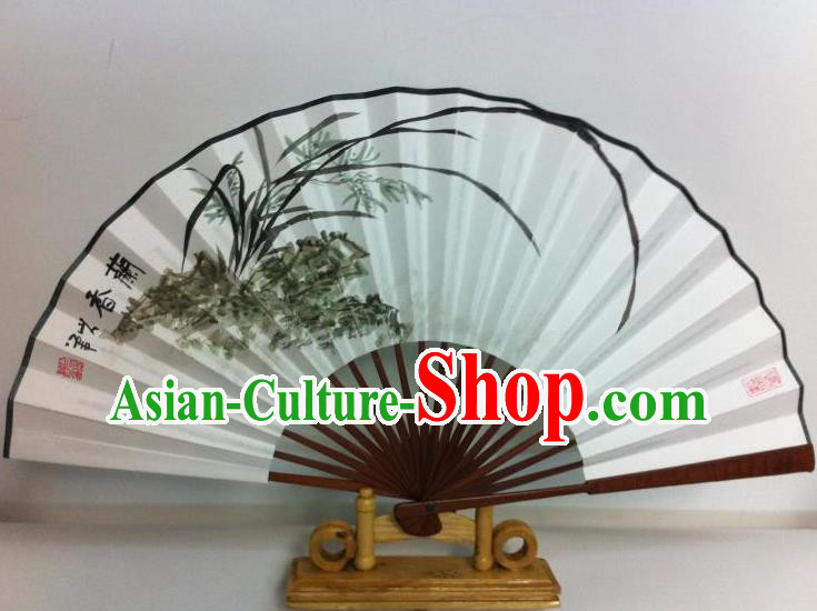 Traditional Chinese Crafts Peking Opera Folding Fan China Sensu Printing Orchid White Paper Fan for Women