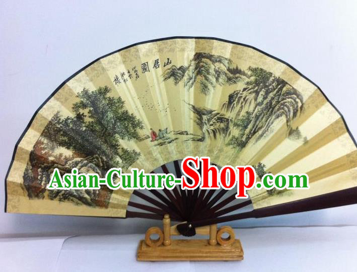 Traditional Chinese Crafts Peking Opera Folding Fan China Sensu Printing Mountains Silk Fan for Men