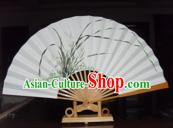 Traditional Chinese Crafts Peking Opera Folding Fan China Sensu Hand Painting Orchid Xuan Paper Fan