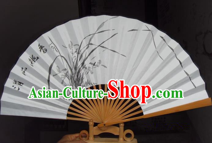 Traditional Chinese Crafts Peking Opera Folding Fan China Sensu Hand Ink Painting Orchid Xuan Paper Fan