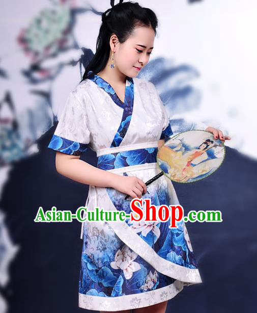 Traditional Ancient Chinese Young Women Cheongsam Ink Painting Lotus Dress, Republic of China Tangsuit Brocade Cheongsam for Women