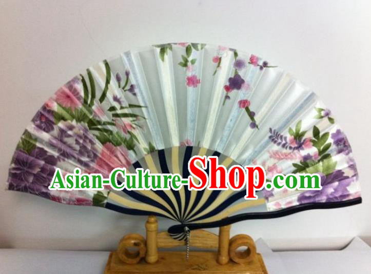 Traditional Chinese Crafts Peking Opera Folding Fan China Sensu Hand Painting Flowers Chinese White Silk Dance Fan for Women