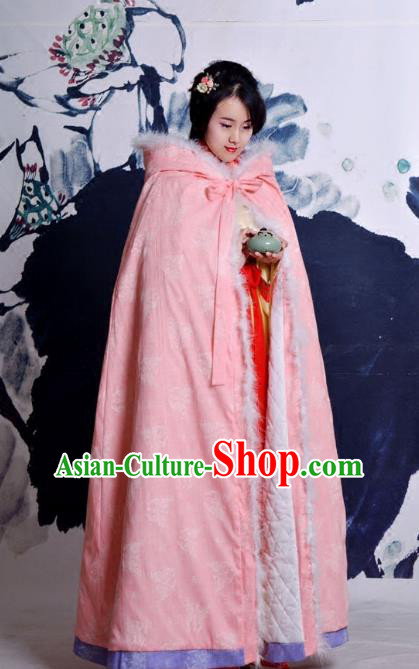 Traditional Ancient Chinese Costume Han Dynasty Princess Pink Cloak, Elegant Hanfu Clothing Chinese Embroidery Butterfly Cape Clothing for Women