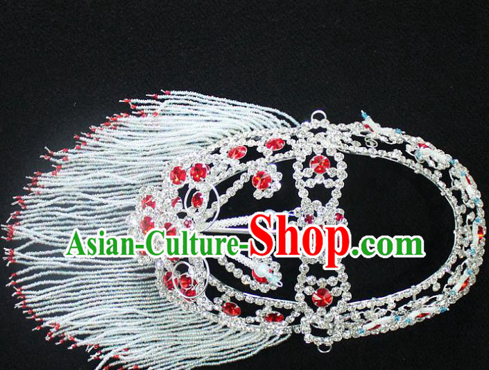 Traditional China Beijing Opera Young Lady Hair Accessories Head-ornaments, Ancient Chinese Peking Opera Hua Tan Headwear Diva Red Crystal Headpiece