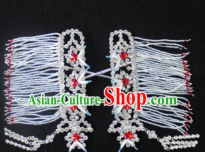 Traditional China Beijing Opera Young Lady Hair Accessories Temples Tassel Step Shake, Ancient Chinese Peking Opera Hua Tan Headwear Diva Crystal Empress Hairpins