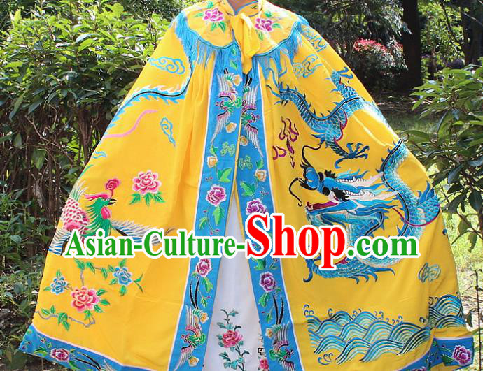 Traditional China Beijing Opera Young Lady Hua Tan Cloak Costume, Ancient Chinese Peking Opera Female Diva Embroidery Dragon and Phoenix Cape Clothing