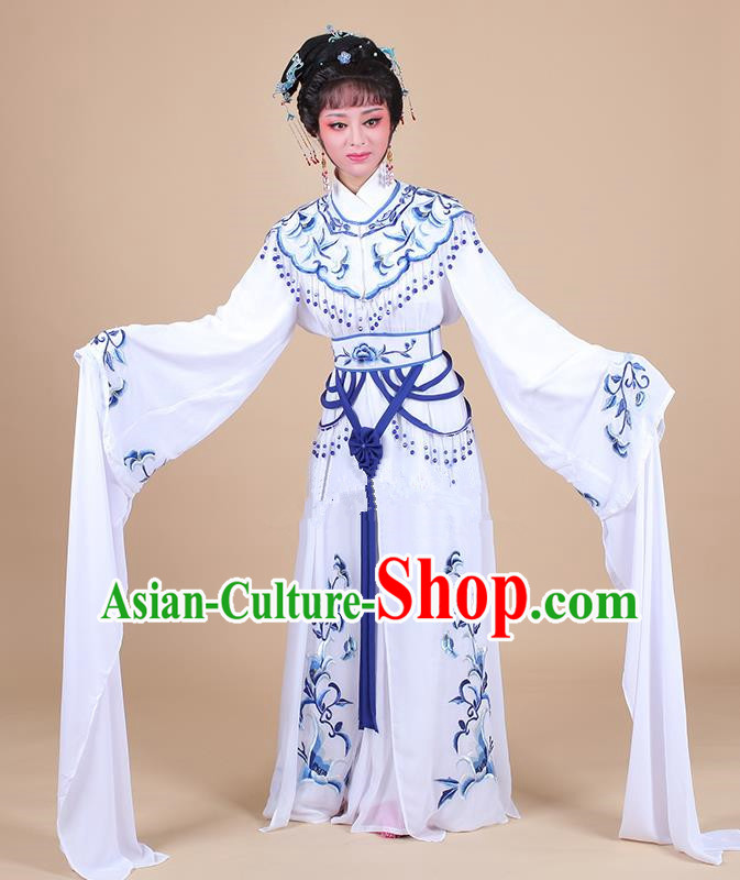 Traditional China Beijing Opera Young Lady Hua Tan Costume Female Water Sleeve Dance Blue Clothing, Ancient Chinese Peking Opera Diva Embroidery Dress