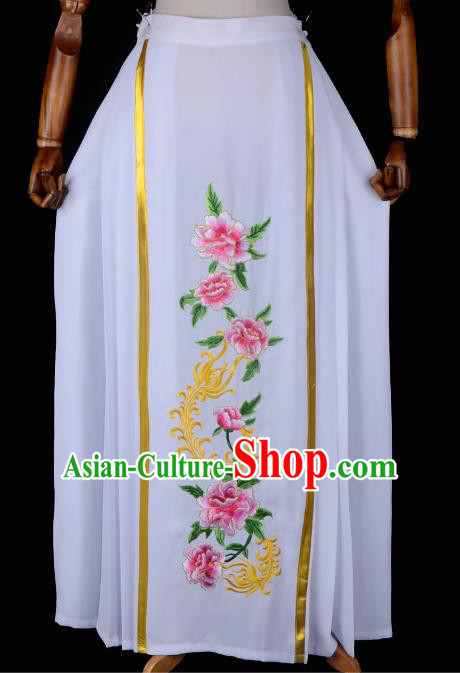 Traditional China Beijing Opera Young Lady Hua Tan Costume Embroidered Pleated Skirt, Ancient Chinese Peking Opera Diva Embroidery Peony Dress Bust Skirt