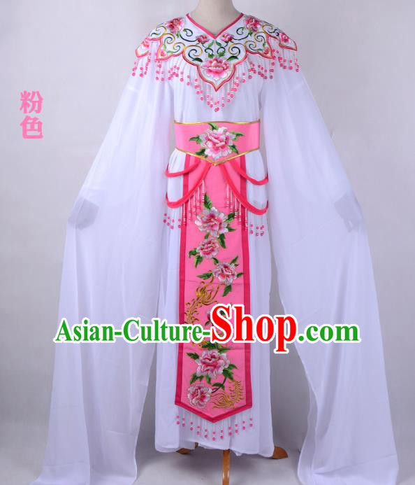 Traditional China Beijing Opera Young Lady Hua Tan Costume Cloud Shoulder Embroidered Clothing, Ancient Chinese Peking Opera Diva Embroidery Pink Dress Clothing