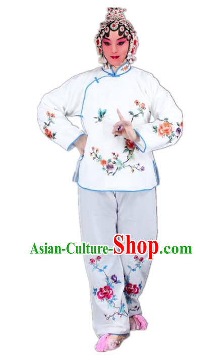Traditional China Beijing Opera Young Lady Hua Tan Costume Maidservants Embroidered White Clothing, Ancient Chinese Peking Opera Diva Embroidery Dress Clothing