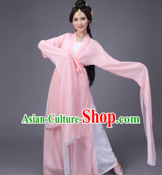 Traditional Ancient Chinese Princess Dance Costume, Elegant Hanfu Clothing Chinese Water Sleeve Dance Pink Dress Clothing for Women