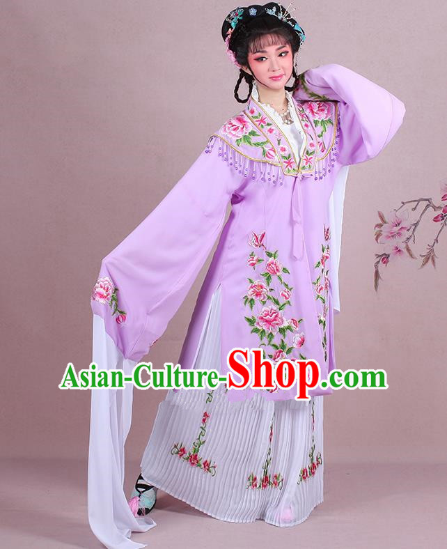 Traditional China Beijing Opera Young Lady Hua Tan Costume Embroidered Lilac Shawl, Ancient Chinese Peking Opera Diva Embroidery Dress Clothing