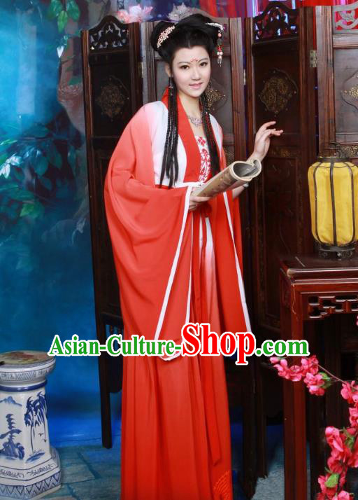 Traditional Chinese Tang Dynasty Imperial Princess Costume, Elegant Hanfu Clothing Chinese Ancient Fairy Red Dress Clothing