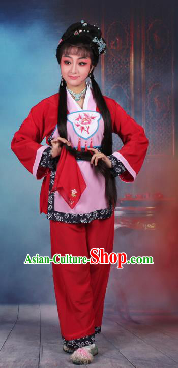 Traditional China Beijing Opera Young Lady Hua Tan Costume Servant Girl Red Embroidered Dress, Ancient Chinese Peking Opera Diva Maidservants Embroidery Clothing