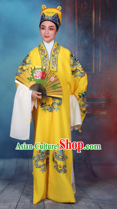 Top Grade Professional Beijing Opera Niche Costume Emperor Embroidered Robe, Traditional Ancient Chinese Peking Opera Embroidery Dragons Clothing