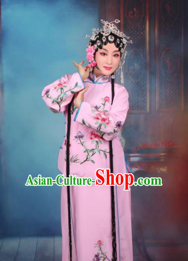 Top Grade Professional Beijing Opera Young Lady Costume Servant Girl Pink Embroidered Dress, Traditional Ancient Chinese Peking Opera Maidservants Embroidery Peony Clothing