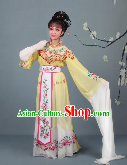 Top Grade Professional Beijing Opera Diva Costume Palace Lady Yellow Embroidered Dress, Traditional Ancient Chinese Peking Opera Princess Embroidery Peony Clothing