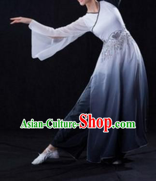 Traditional Chinese Classical Dance Fan Dance Costume, Folk Dance Umbrella Dance Gradient Grey Uniform Clothing for Women