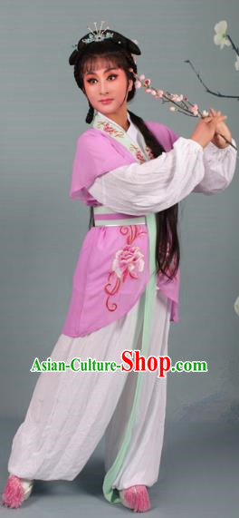 Top Grade Professional Beijing Opera Young Lady Costume Handmaiden Purple Embroidered Suit, Traditional Ancient Chinese Peking Opera Maidservants Embroidery Clothing