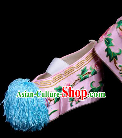 Top Grade Professional Beijing Opera Hua Tan Embroidered Pink Shoes, Traditional Ancient Chinese Peking Opera Diva Princess Blood Stained Shoes