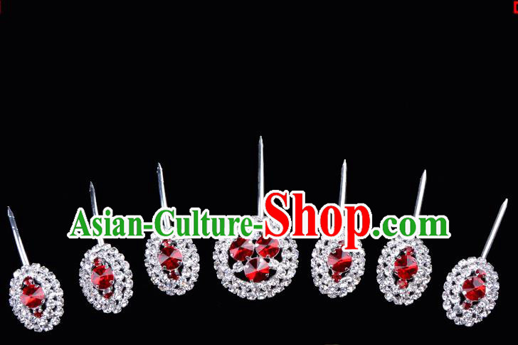 Top Grade Professional Beijing Opera Diva Red Crystal Hair Accessories Complete Set, Traditional Ancient Chinese Peking Opera Hua Tan Hairpins Headwear