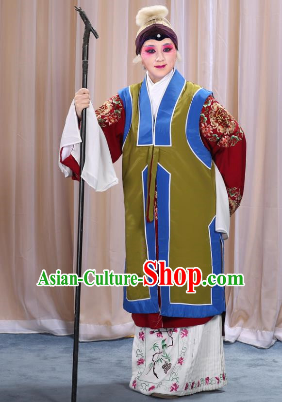 Top Grade Professional Beijing Opera Old Women Costume Long Green Waistcoat, Traditional Ancient Chinese Peking Opera Pantaloon Landlord Shiva Clothing