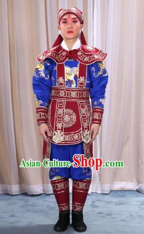 Traditional China Beijing Opera Takefu Costume and Boots, Ancient Chinese Peking Opera Wu-Sheng Warrior Embroidery Red Clothing