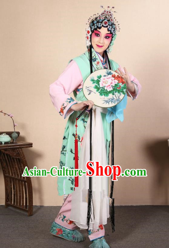 Top Grade Professional Beijing Opera Diva Costume Young Lady Green Embroidered Waistcoat, Traditional Ancient Chinese Peking Opera Princess Embroidery Dress Clothing