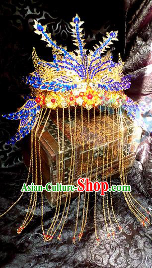 Traditional Handmade Chinese Ancient Classical Hair Accessories Bride Phoenix Coronet Complete Set, Step Shake Hair Sticks Hair Jewellery, Hair Fascinators Hairpins for Women