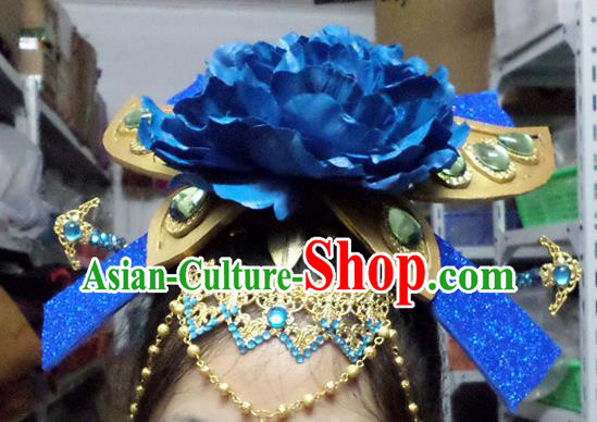 Traditional Handmade Chinese Ancient Classical Hair Accessories, Blue Flowers Step Shake Hair Sticks Hair Jewellery, Hair Fascinators Hairpins for Women