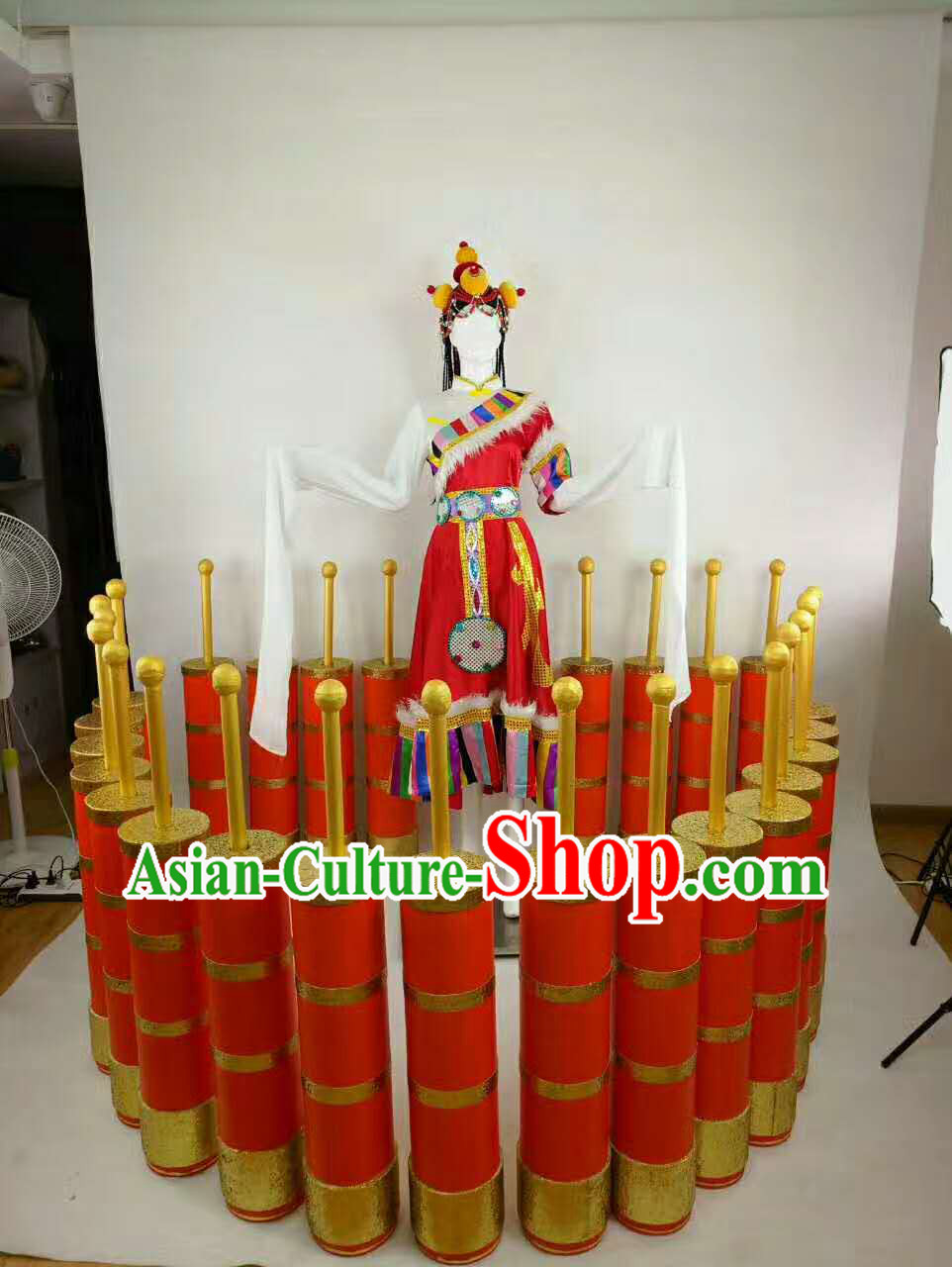 Professional Stage Performance Costumes Made to Order Custom Tailored Tibetan Dance Costume and Classical Headpieces Hair Accessories